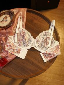 Divavoom 1pc Plus Size Lace Underwire Bustier - Red and White - View 7