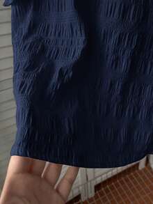 SHEIN LUNE 休閒簡約深藍色女款襯衫，適合夏季 - 藏蓝色 - 查看 3