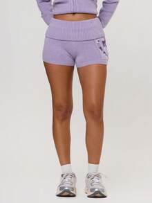 MUSERA Purple Camo Printed Knitted Fold Over Mini Short - Mauve Purple - View 3