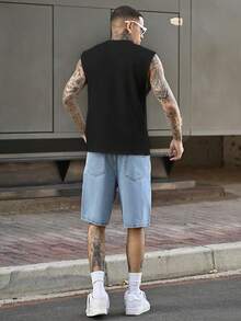Devon Thys 男士针织花卉刺绣无袖休闲上衣，适合夏季穿着。男士花卉衬衫，无袖花卉T恤，男士花卉上衣，男士无袖图案T恤，男士图案T恤，男士无袖上衣 - 黑色 - 查看 6
