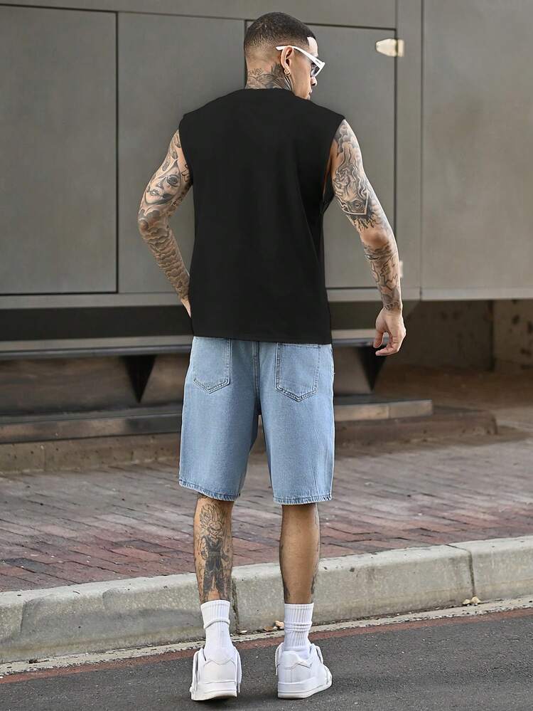 Devon Thys 男士针织花卉刺绣无袖休闲上衣，适合夏季穿着。男士花卉衬衫，无袖花卉T恤，男士花卉上衣，男士无袖图案T恤，男士图案T恤，男士无袖上衣 - 黑色 - 查看 6