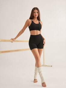 Eassivo Europäisch-amerikanischer modischer asymmetrischer Schulter Yoga-Top für Frauen mit gepolstertem BH, Fitness-Sport-BH - Schwarz - Übersicht 3