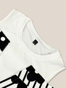 Resyla Women's Casual Striped Floral Print Patchwork Open Shoulder Top, Summer Travel Black And White - Multicolor - View 3
