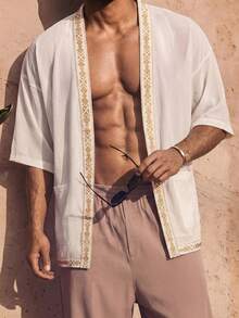 Ocevento Chemise décontractée de vacances pour hommes avec imprimé géométrique - Multicolore - Voir 1