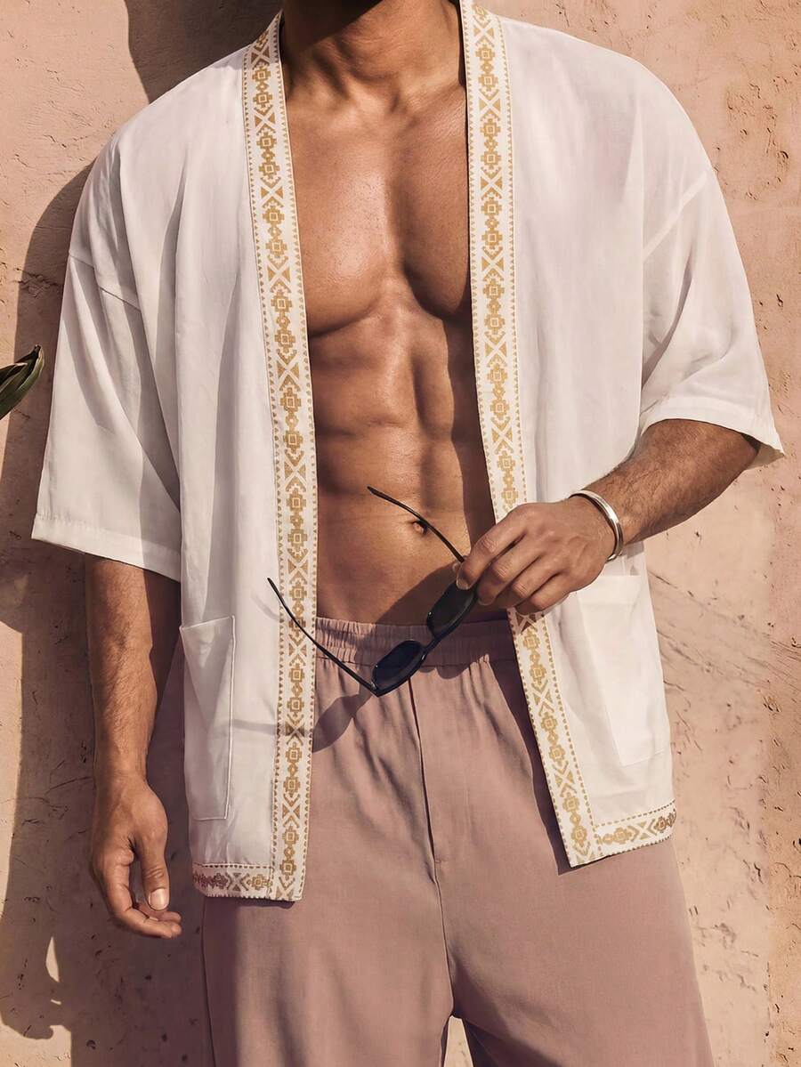 Ocevento Chemise décontractée de vacances pour hommes avec imprimé géométrique - Multicolore - Voir 1