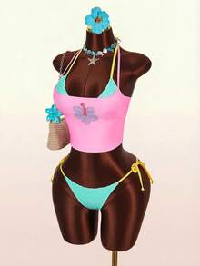 Amplova Women's Swimsuit Set With Camisole Cover-Up, Sexy Avant-Garde Vacation Set With Contrast Color Details, Cute Mini - Multicolor - View 13