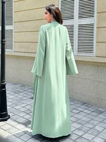 Yasmyna 精緻刺繡緞帶日常素色寬鬆女款阿拉伯長袍 - 綠色 - 查看 3