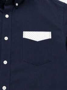 Manfinity Mode Men's Business Casual Dark Color Block Short Sleeve Shirt, Ceremony - Navy Blue - View 5