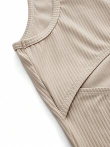 SHEIN Cheerettes 無袖修身運動連身褲 - 卡其色 - 查看 6
