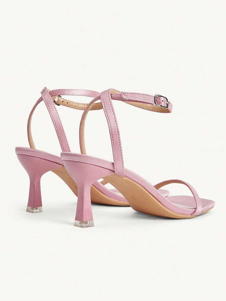 CUCCOO CHICEST Pink Satin Cross-Strapped High-Heeled Sandals Square-Heeled Outer Wear Temperament Banquet Sandals