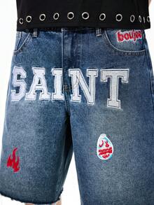 ROMWE MEN Men's Printed Denim Shorts, Suitable For Spring And Summer - Blue - View 2