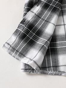 SHEIN Casuvi Kids Tween Boys Plaid Long Sleeve Hooded Shirt - Black - View 6