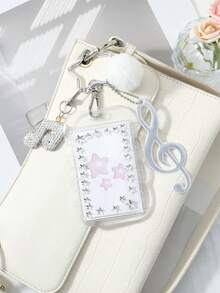 ROMWE Kawaii 1 Funda de tarjeta con símbolo de sonido de bola de pelo blanca exquisita, brillante y suave, de cerámica con strass, pegatina de strass 'Send Stars', llavero colgante para bolso - Transparente-174 - Ver 12