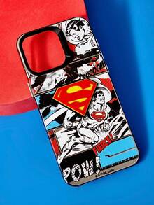 SUPERMAN X SHEIN Casing Ponsel Su Per Man Vitality Warna Perak dengan Patch Tiga Dimensi 3D untuk Perlindungan Anti Jatuh 13-17 - MultiWarna - View 3