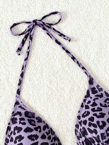 Swim Vcay Women's Leopard Print Halter Neck Tie Bikini Top, Suitable For Summer Vacation And Beach - Multicolor - View 5