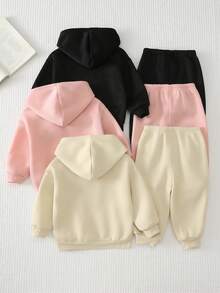 Cozy Pixies 女嬰 T-shirt 套裝 針織女嬰秋冬款 可愛純色米色粉色黑色可愛花卉圖案連帽衛衣彈性腰長褲 6件套買1送3適用秋冬基礎款舒適可愛 - 彩色 - 查看 2
