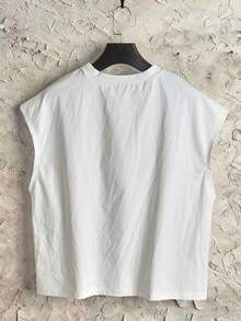 Manfinity Roghcode Boxy Cropped Streetwear Distressed Grey City Wall Calligraphy English Cross Print White Pure Cotton Tank Top, Suitable For Spring And Summer - White - View 7