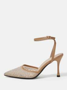 CUCCOO HITCHD 2026 Neue Damen verstellbare Schnalle modische und elegante High-Heels, 9cm spitze Stiletto Schuhe, Aprikose leeres Mesh gepresste Strass Glas dekorative Pyramiden Absatz sexy High-Heels, charmante After-Party Riemen Knöchelriemen Stiletto Mode Schuhe, Büro Damen Outdoor Kleidung, geeignet für Hochzeiten, Abendessen, Partys, Frühlingsferien Ostern Aprikosen - Aprikose 1 - Übersicht 7