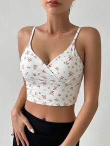 DAZY Women's Floral Print Casual Daily Sports Spaghetti Strap Bra - White - View 7