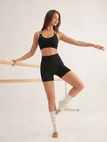 Eassivo Europäisch-amerikanischer modischer asymmetrischer Schulter Yoga-Top für Frauen mit gepolstertem BH, Fitness-Sport-BH - Schwarz - Übersicht 6