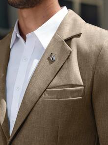 Manfinity Mode Men's Casual Business Workplace Commute Party Wedding Linen Look Rhinestone Crown Brooch Decor Suit Blazer, Formal - Brown - View 6