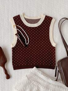 Comfortcana Women's Contrast Color Sleeveless Knit Top - Brown - View 6