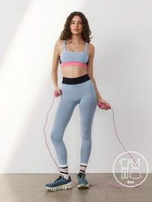 Aralina Ensemble de sport avec débardeur ultra court et leggings en patchwork de couleurs contrastées - Multicolore - Voir 1