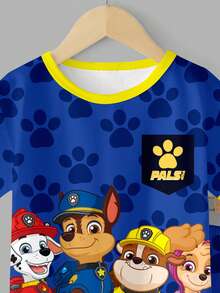 SHEIN | PAW Patrol 男嬰圓領卡通印花短袖上衣與短褲休閒日常居家睡衣套裝 - 彩色 - 查看 6