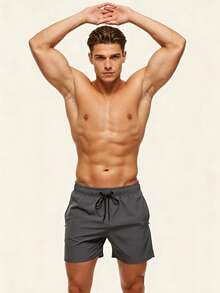 Manfinity KASUA Men's Plus Size Vacation Drawstring Waist Casual Beach Shorts - Dark Grey - View 4