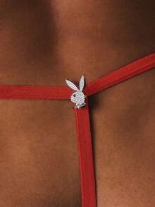 Missguided x Playboy Leopard Print Mesh Bra And Thong Panty Set With Rhinestone Logo And Red Trim Detailing - Red - View 4