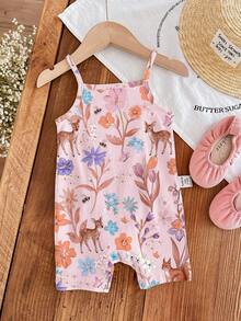 SHEIN LMoss Kids [隨機4件發1件]女嬰公主花卉印花連身短褲可愛日常穿搭 - 彩色 - 查看 5