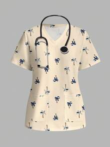 PopScrub Women's Scrub Vacation Coconut Tree Print Top, Suitable For Children, Pet Hospital - Multicolor - View 6
