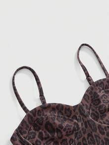 ROMWE Women's Y2K Sexy Retro Leopard Print Camisole Tank Top And Pleated Mini Skirt 2 Pieces Set Club Going Out Night Out Dark Brown Summer - Coffee Brown - View 4