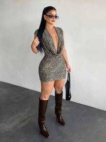 SHEIN SXY 多色性感豹紋優雅露背洋裝 - 彩色 - 查看 3