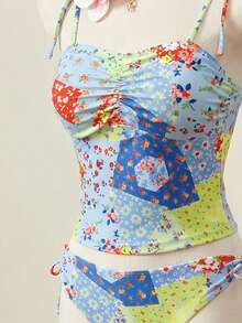 SHEIN MOD 女款度假海灘碎花泳衣套裝 - 彩色 - 查看 4