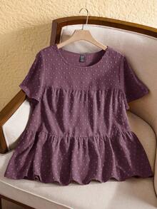 Rusticease Plus Size Women's Solid Color Round Neck Ruffle Short Sleeve Loose Shirt,Boho For Women/Summer Women - Red Violet - View 9