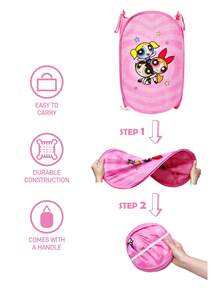 THE POWERPUFF GIRLS X SHEIN 聚酯纖維可折疊收納籃－彈跳式便攜收納籃，家用多功能收納盒，適用於衣物、玩具、雜物分類，輕巧耐用且易於清潔，適合臥室、客廳、浴室使用 - 淺粉色 - 查看 4
