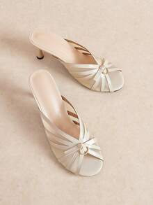 Rosivie Giày sandal cao gót nữ thời trang thanh lịch đi tiệc màu vàng, giày mùa hè - Màu be - Xem 4