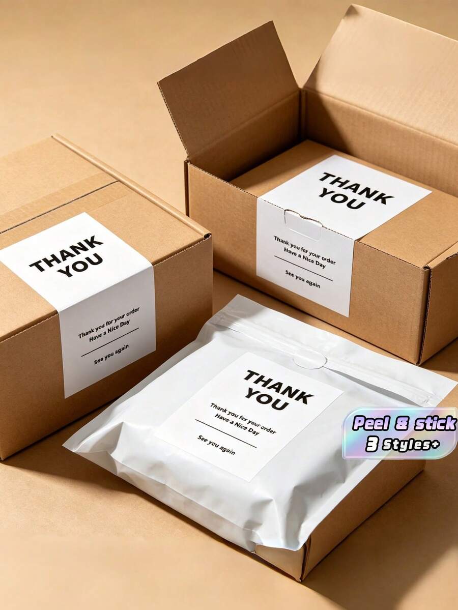 Stiker Terima Kasih – Label Segel Mengkilap Persegi Panjang untuk Kemasan Hadiah, Kotak Hadiah, Kotak Kue & Scrapbooking, Perlengkapan Kerajinan Sekali Pakai - Beraneka warna - View 1