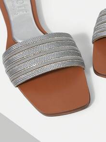 MOTF SANDALIA PLANA DE DAMA COLOR CHAMPAGNE CASUAL MODA PARA DESPLAZAMIENTO Y VACACIONES TEJIDA CON PUNTA ABIERTA ZAPATOS DE VERANO - Plateado - Ver 9