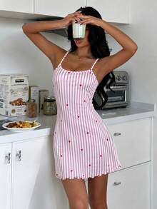 ZzzCrew Women's Striped Heart Print Frill Trim Camisole Nightgown - Multicolor - View 1