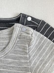 Infant Summer Striped Short Sleeve Snap-Button Jumpsuit, Minimalist Versatile Crawler Suit For Newborns - Multicolor - View 6