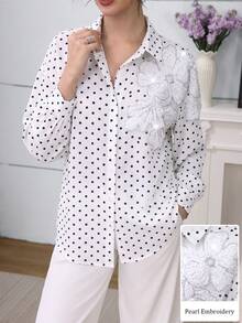 Modelyn 女款3D花卉圖案圓點休閒百搭日常出遊襯衫 - 彩色 - 查看 6