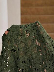 Anewsta 夏季橄欖綠修身浪漫鏤空花卉圖案女款水溶性針織細肩帶背心上衣 - 軍綠色 - 查看 7