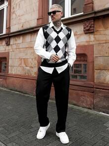 Artur Kramer ALTZTAR 男士针织休闲撞色无袖毛衣背心 - 黑色 - 查看 4