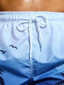 Manfinity KASUA Pantalones cortos de playa con estampado degradado de árbol de coco para hombres, vacaciones - azul real - Ver 5