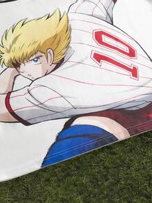 Captain Tsubasa X SHEIN STYNVO 男士數字印花短袖T恤與短褲休閒套裝，度假風 - 白色 - 查看 3