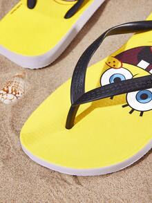 SpongeBob SquarePants | SHEIN 黃色卡通夾腳拖鞋，EVA輕量材質，腳趾保護，透氣快乾，柔軟舒適，適合室內、淋浴或海灘使用，夏季服飾，春季服飾，海灘，度假 - 黃色 - 查看 9