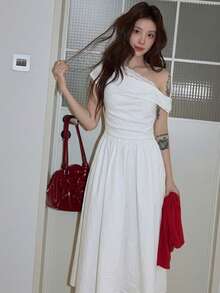 INAWLY White Lace Dress, Elegant French Style, Slimming, High-End Summer Dress For Women - White - View 1