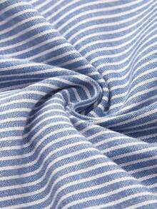 SHEIN LUNE CURVE Robe trapèze à col rond et manches courtes pour femmes grandes tailles avec décoration de boutons à motif bois, taille élastique, décontractée pour vacances d'été, avec poches, tissu à rayures bleues - Bleu et Blanc - Voir 6